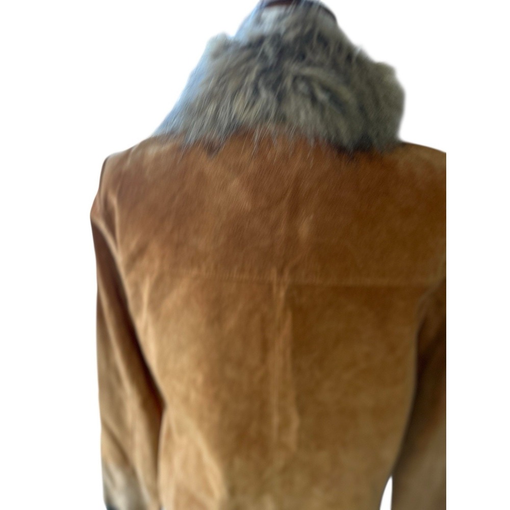 Vtg Fur Collar Suede Leather Camel Brown Jacket Boho Cowgirl Moto Size Small - Picture 10 of 14